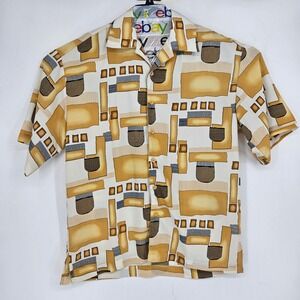 Vintage‎ Mench Platinum Shirt Mens Large Button Short Sleeve Geometric Abstract